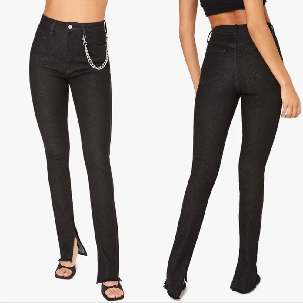 WEWOREWHAT Slit Hem Black High Rise Skinny Stretch Jeans 5 Pocket Revolve NEW